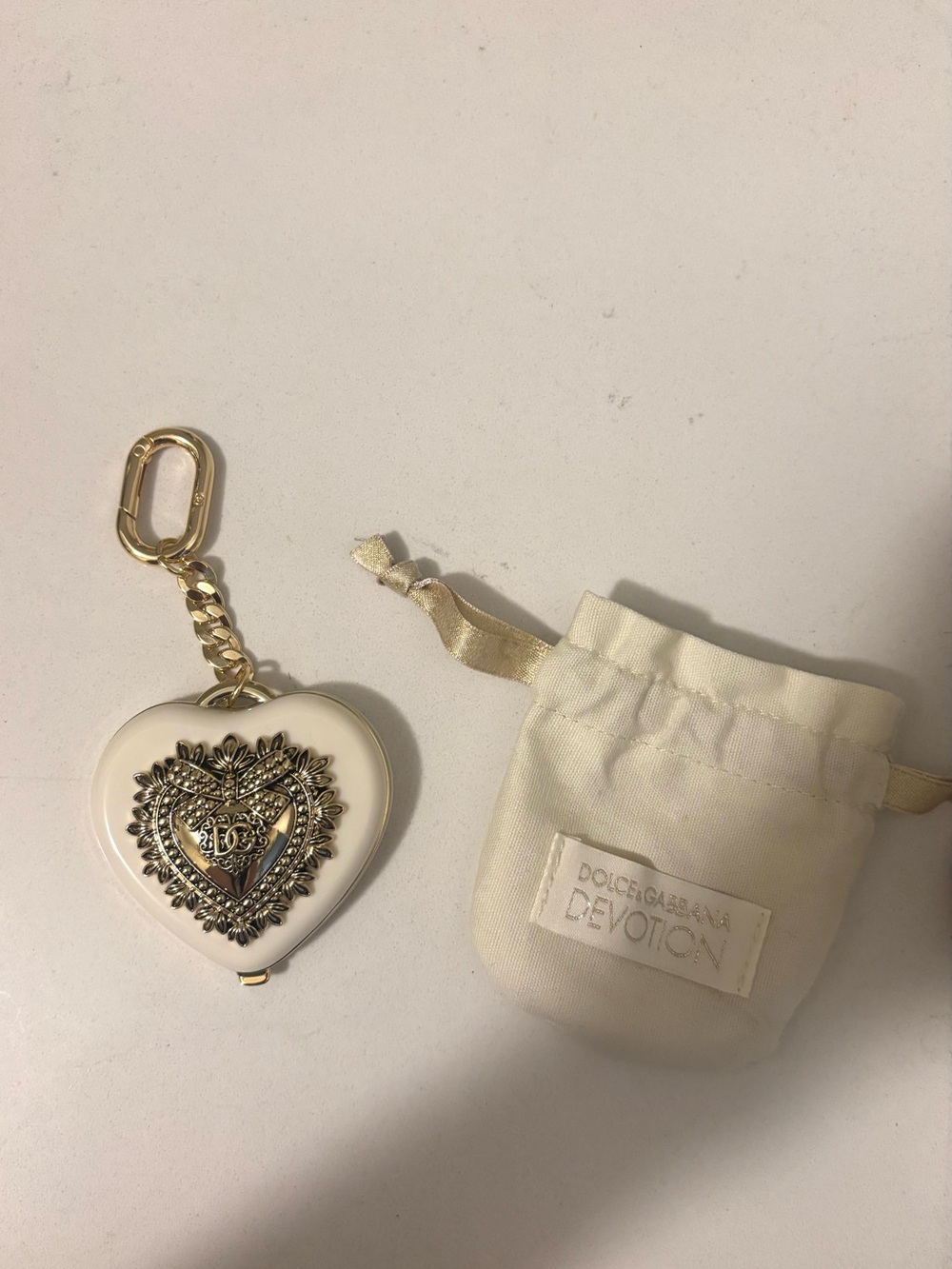 Dolce & Gabbana Cream and Gold Devotion Heart Compact Mirror